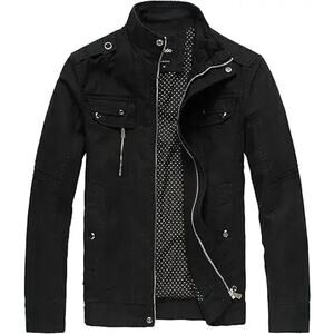 wantdo Men's Cotton Stand Collar Lightweight Front Zip Jacket Black,XXX-Large
